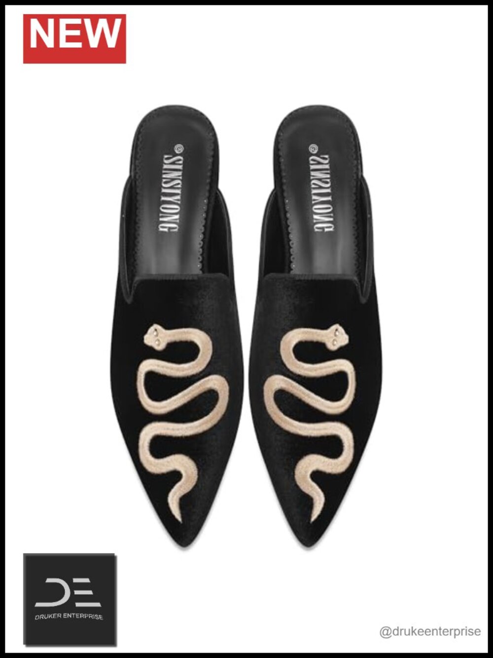 Embroidered Velvet Mules for Women Pointed Toe Backless Slip-On Flats